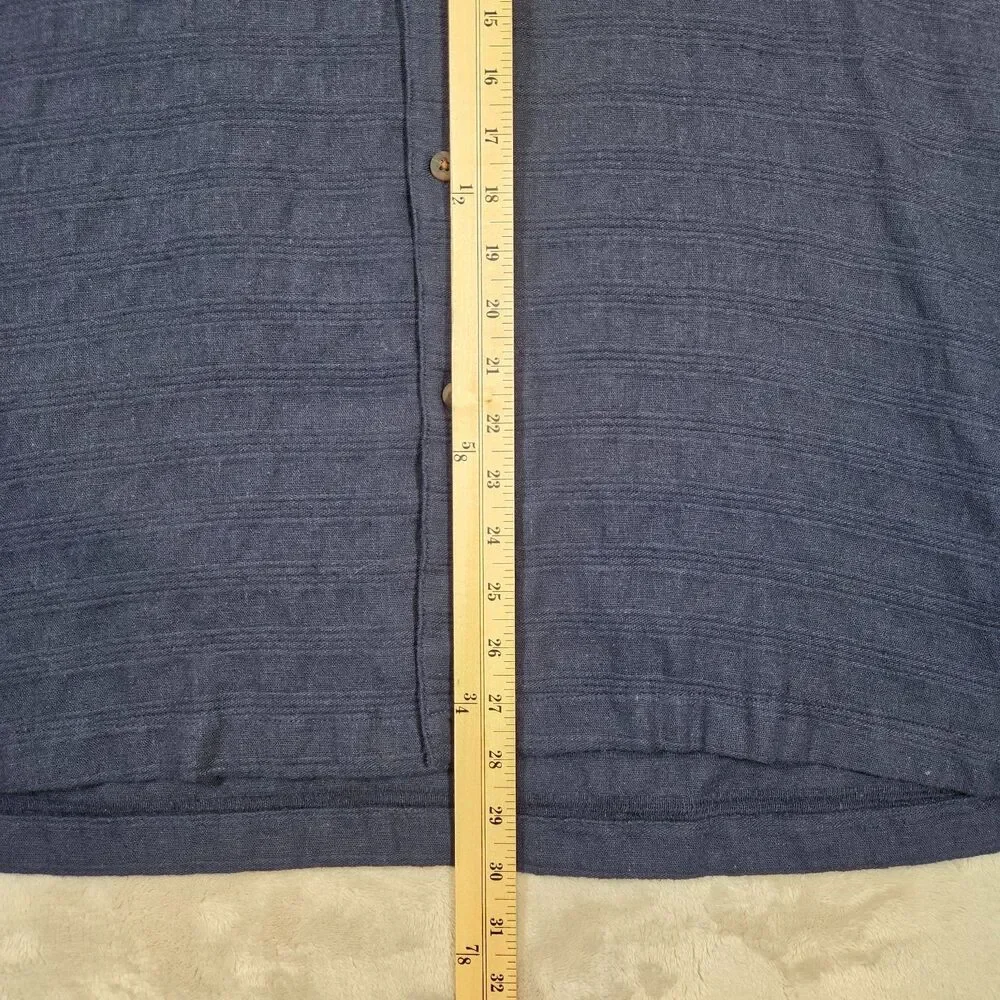 J.Crew Mens XL Linen Cotton Camp Collar Shirt Navy Short Sleeve NWT